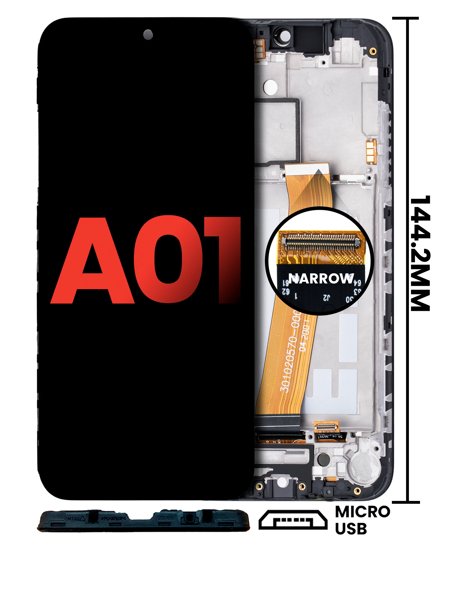 LCD Assembly With Frame For Samsung Galaxy A01 (Global Model) (Micro USB Frame)