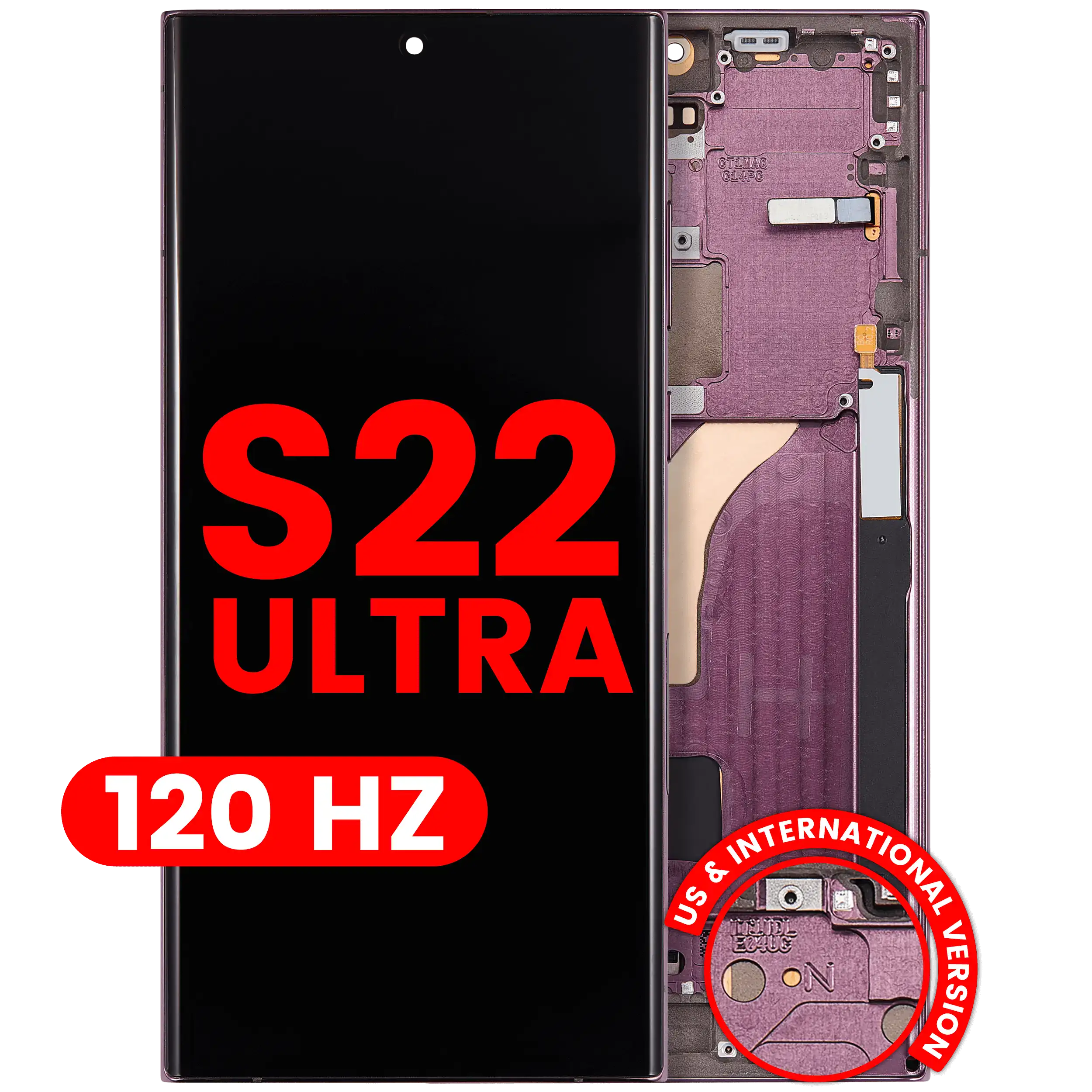 OLED Assembly With Frame For Samsung Galaxy S22 Ultra 5G (US & International Version) (Aftermarket Pro) (120Hz) (Burgundy)