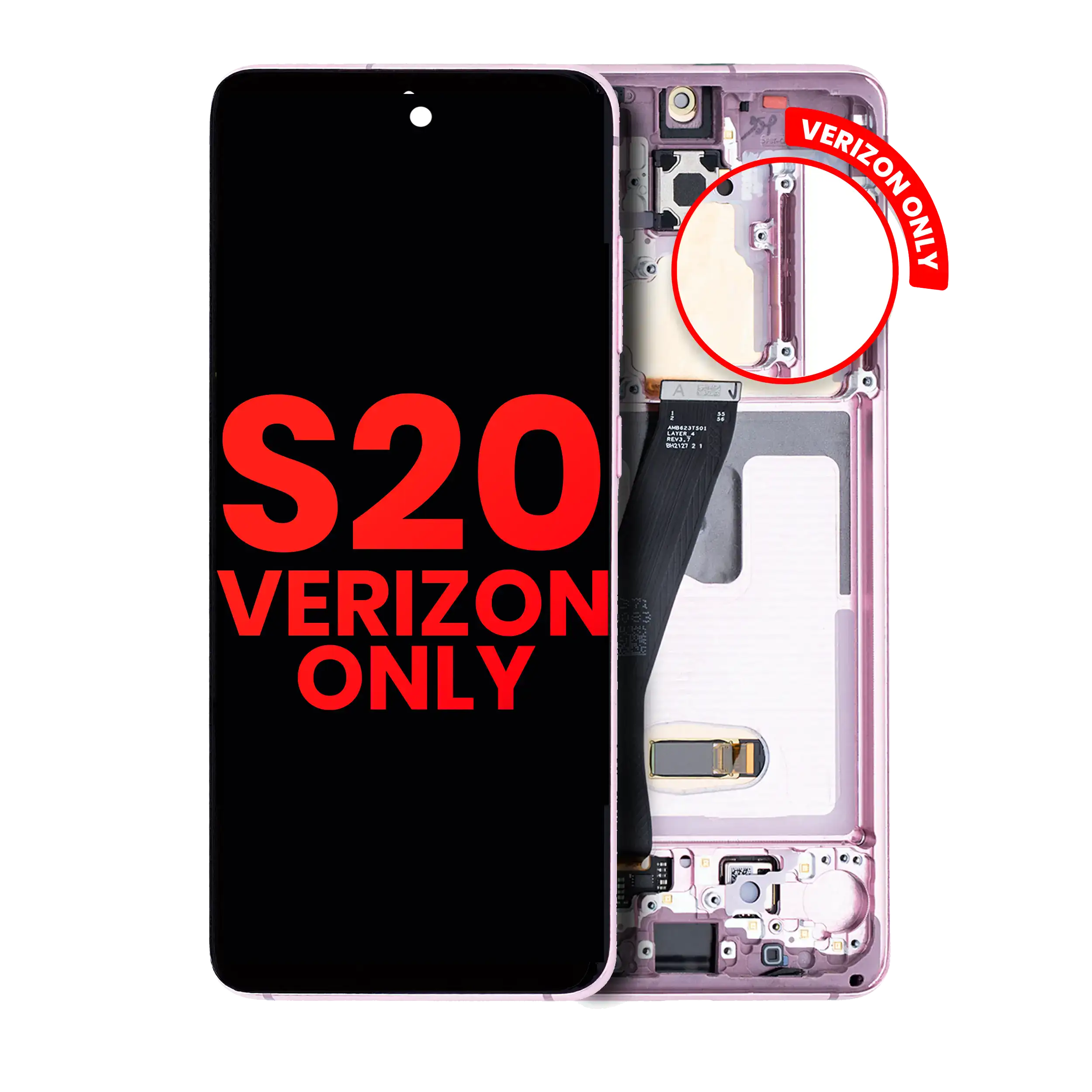 OLED Assembly With Frame For Samsung Galaxy S20 5G (Verizon 5G UW Frame Only) (Aftermarket Plus) (Cloud Pink)