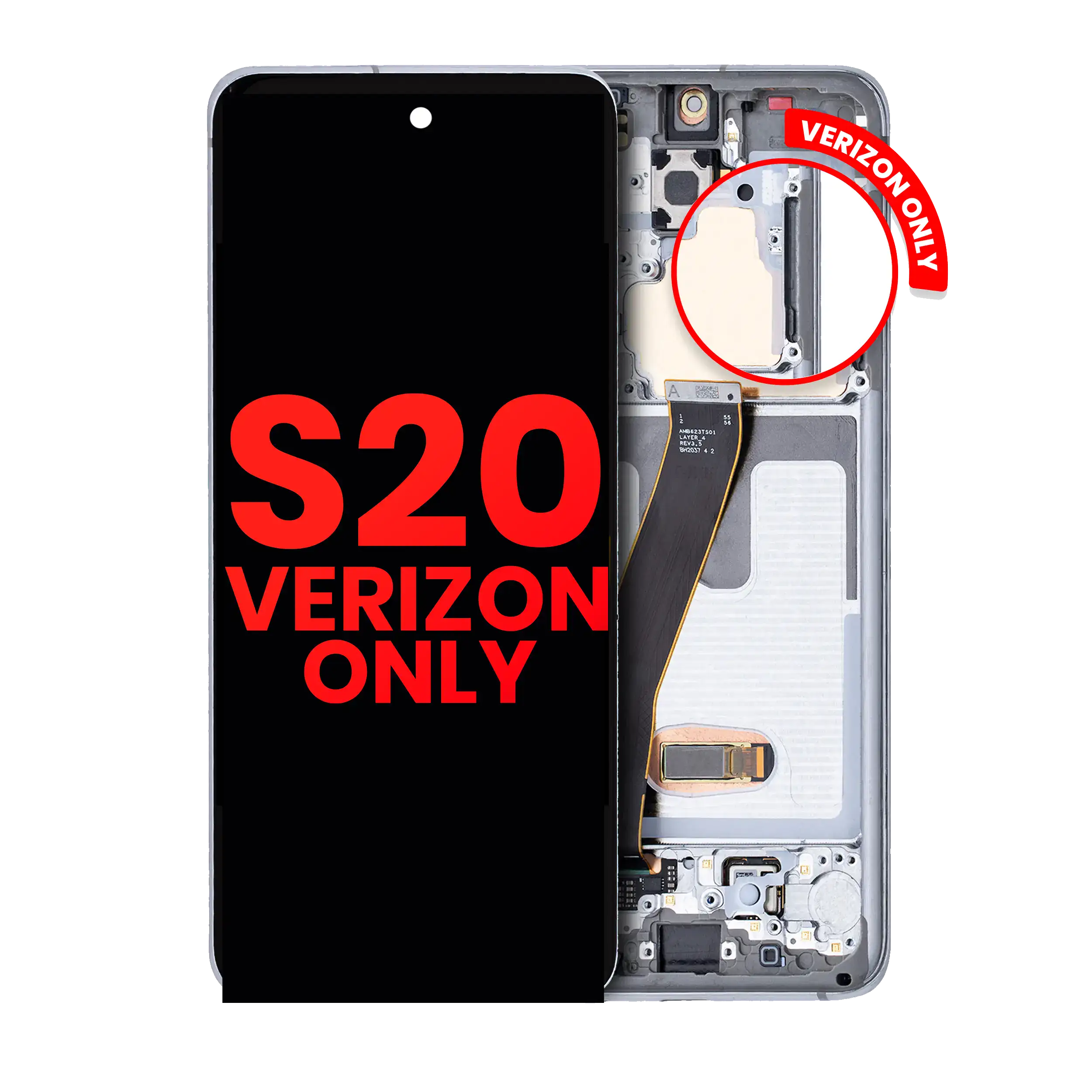 OLED Assembly With Frame For Samsung Galaxy S20 5G (Verizon 5G UW Frame Only) (Aftermarket Plus) (Cloud White)