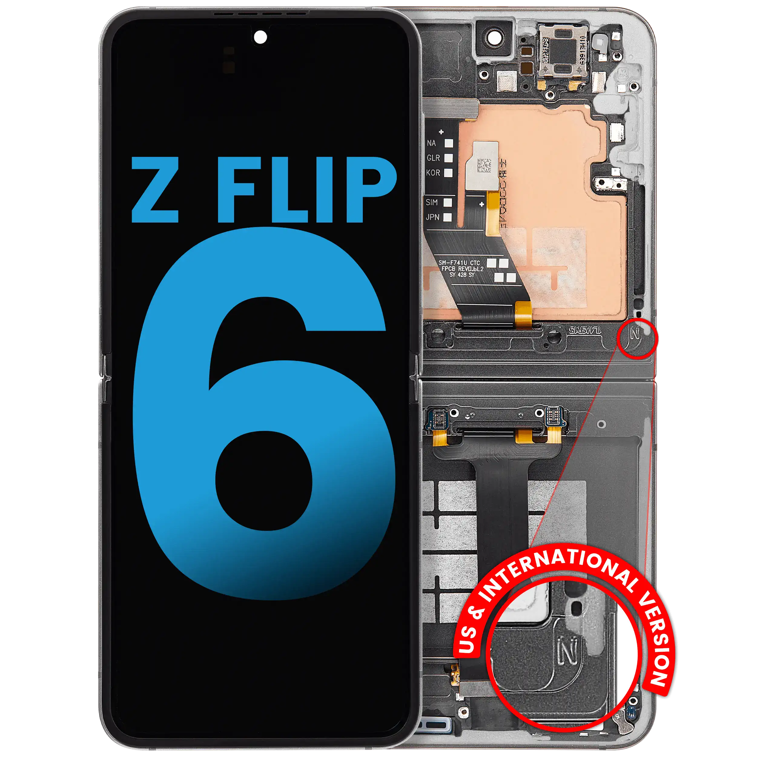 Inner OLED Assembly With Frame Compatible For Samsung Galaxy Z Flip 6 5G (F741) (US & International) (Silver Shadow)