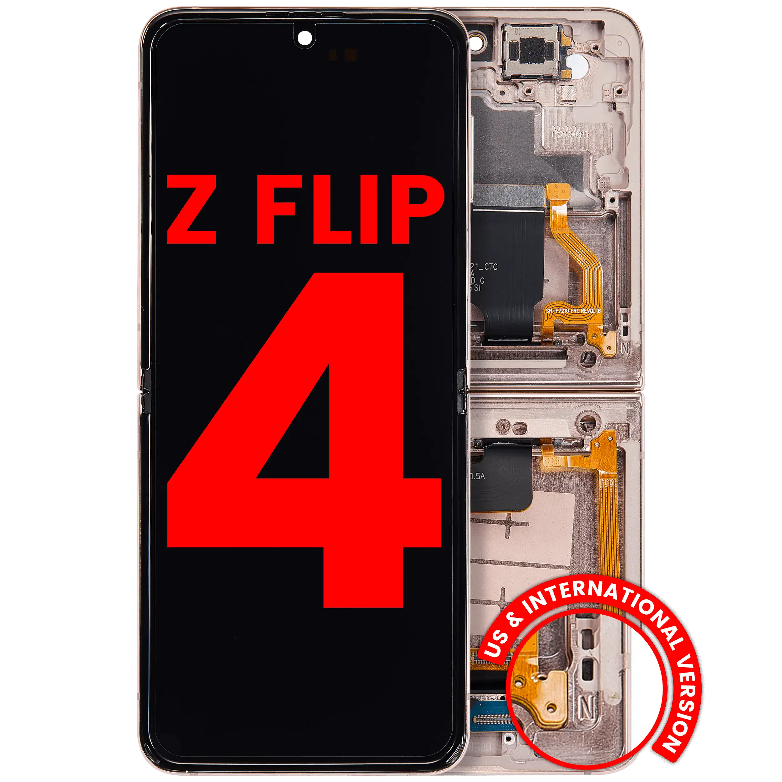 Inner OLED Assembly With Frame Compatible For Samsung Galaxy Z Flip 4 5G (F721) (US & International Version) (Aftermarket Plus) (Pink Gold)