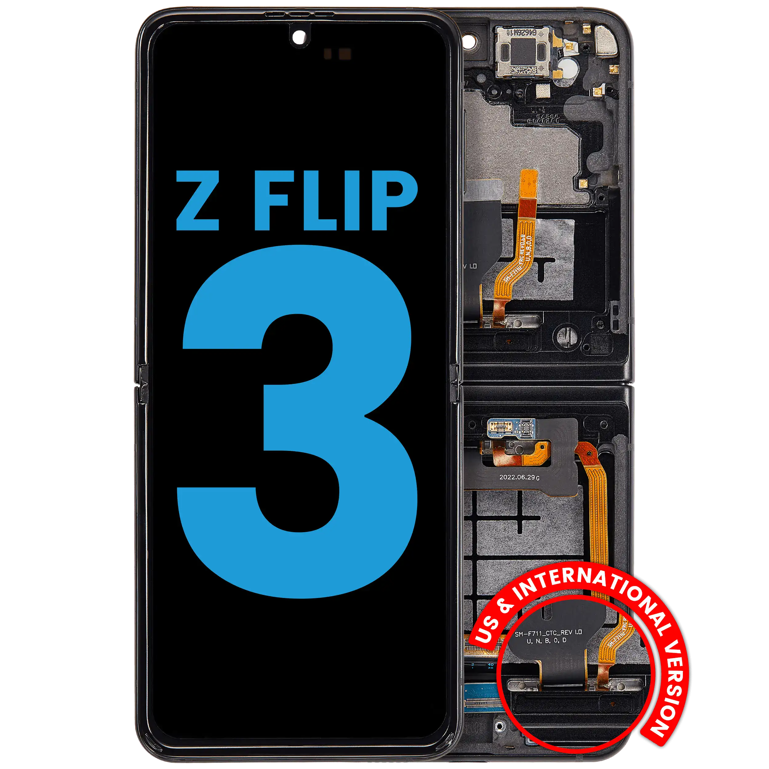 Inner OLED Assembly With Frame Compatible For Samsung Galaxy Z Flip 3 5G (F711) (US & International) (Phantom Black)