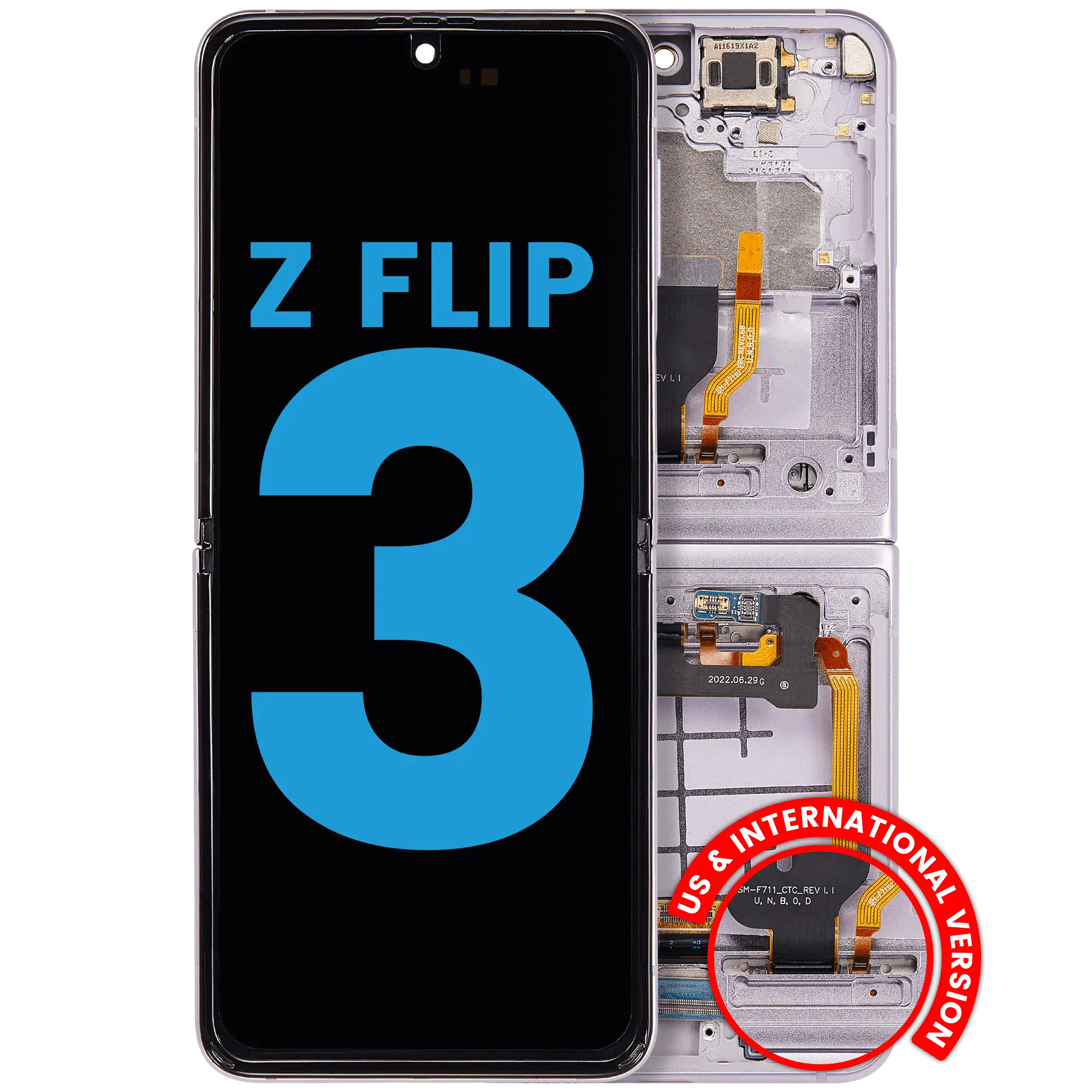 Inner OLED Assembly With Frame Compatible For Samsung Galaxy Z Flip 3 5G (F711) (US & International) (Lavender)
