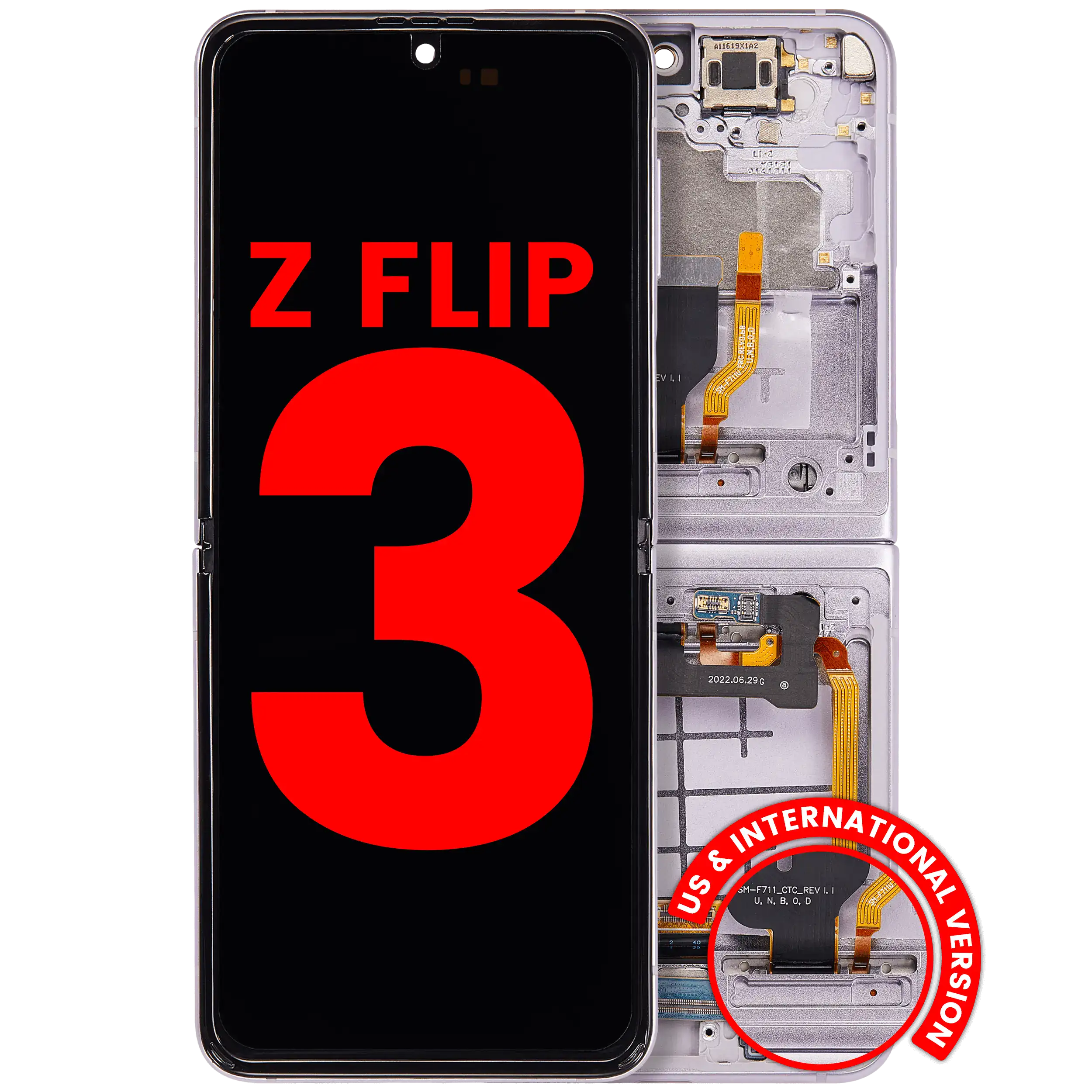 Inner OLED Assembly With Frame Compatible For Samsung Galaxy Z Flip 3 5G (F711) (US & International) (Aftermarket Plus) (Lavender)