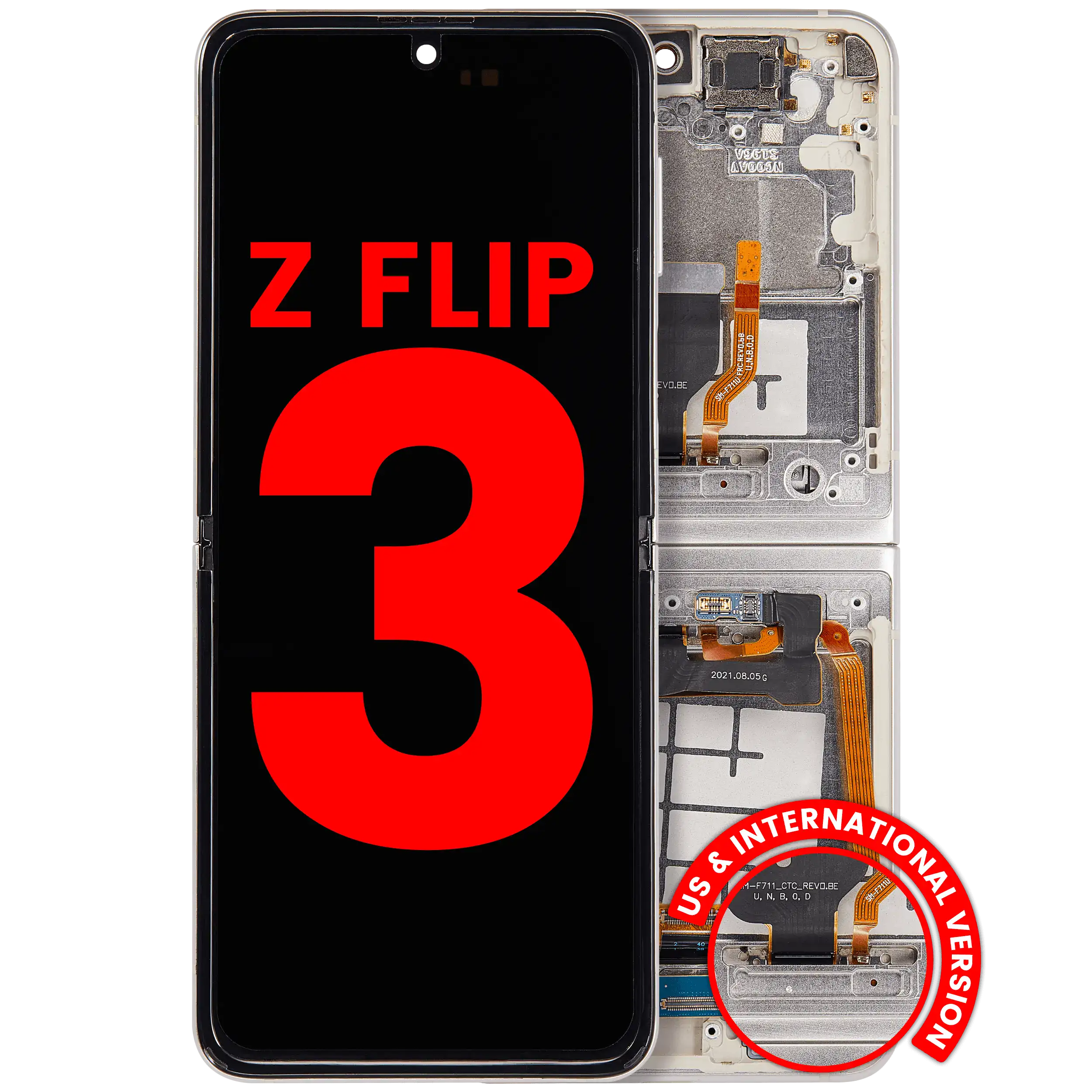 Inner OLED Assembly With Frame Compatible For Samsung Galaxy Z Flip 3 5G (F711) (US & International) (Aftermarket Plus) (Cream)