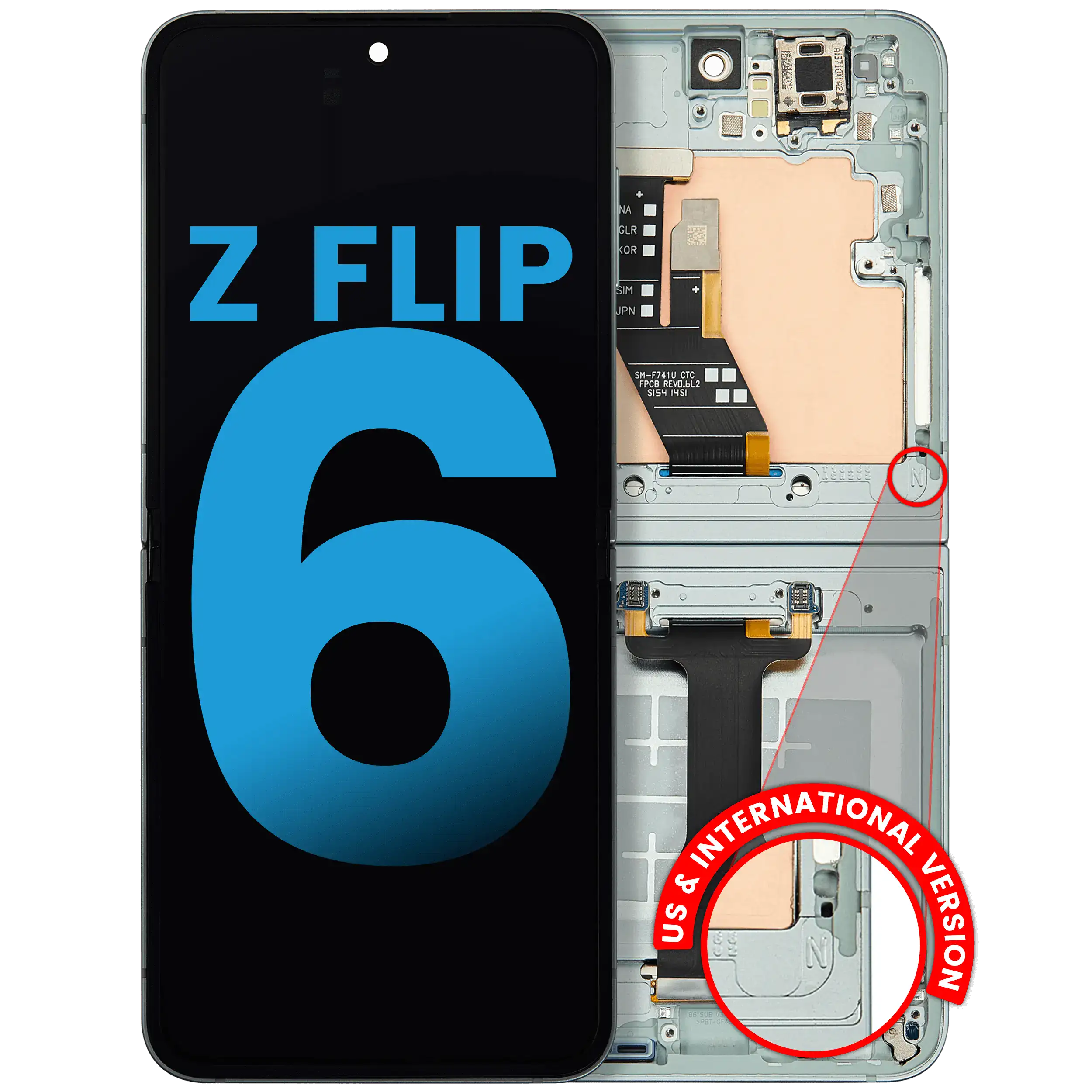 Inner OLED Assembly With Frame Compatible For Samsung Galaxy Z Flip 6 5G (F741) (US & International) (Mint)