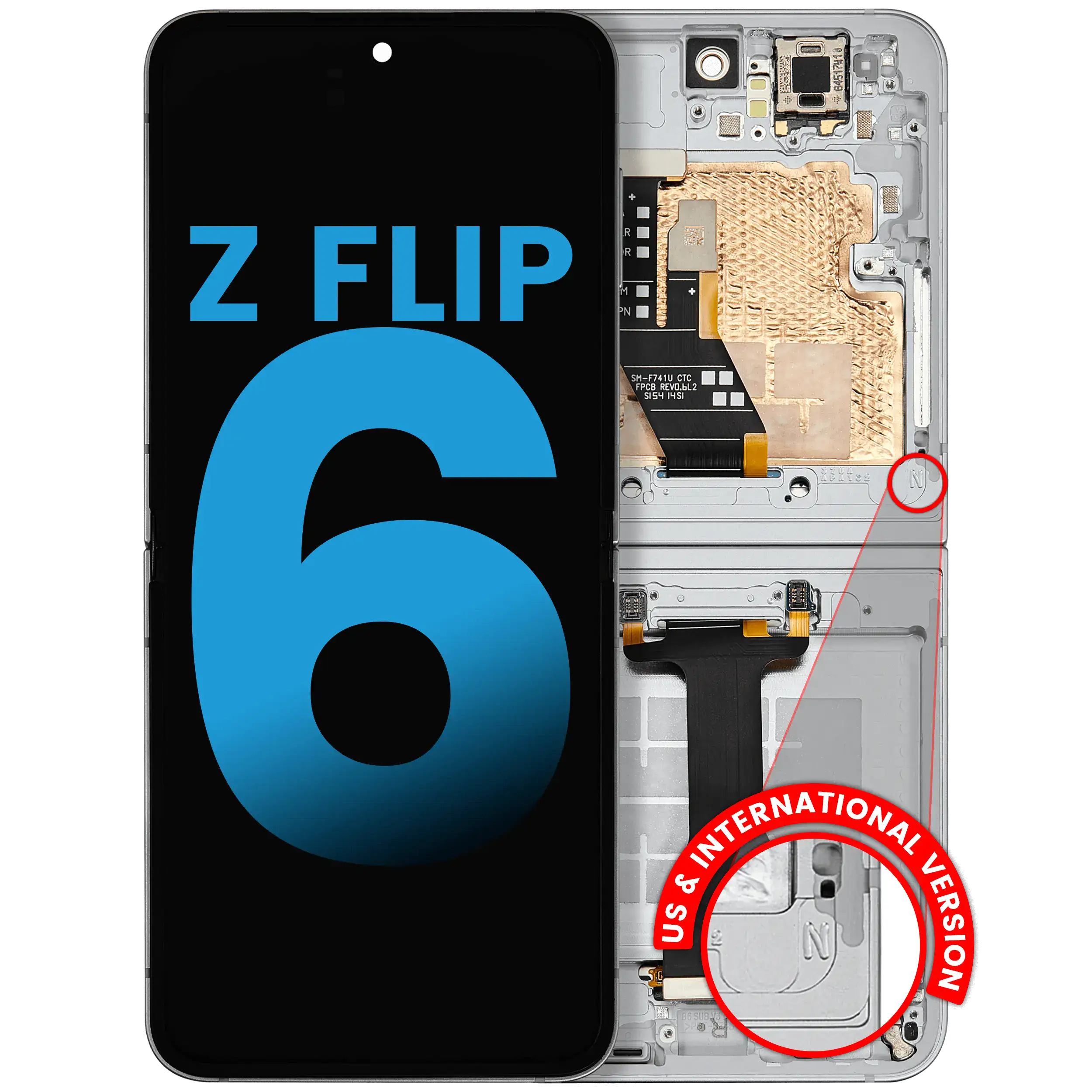 Inner OLED Assembly With Frame Compatible For Samsung Galaxy Z Flip 6 5G (F741) (US & International) (White)