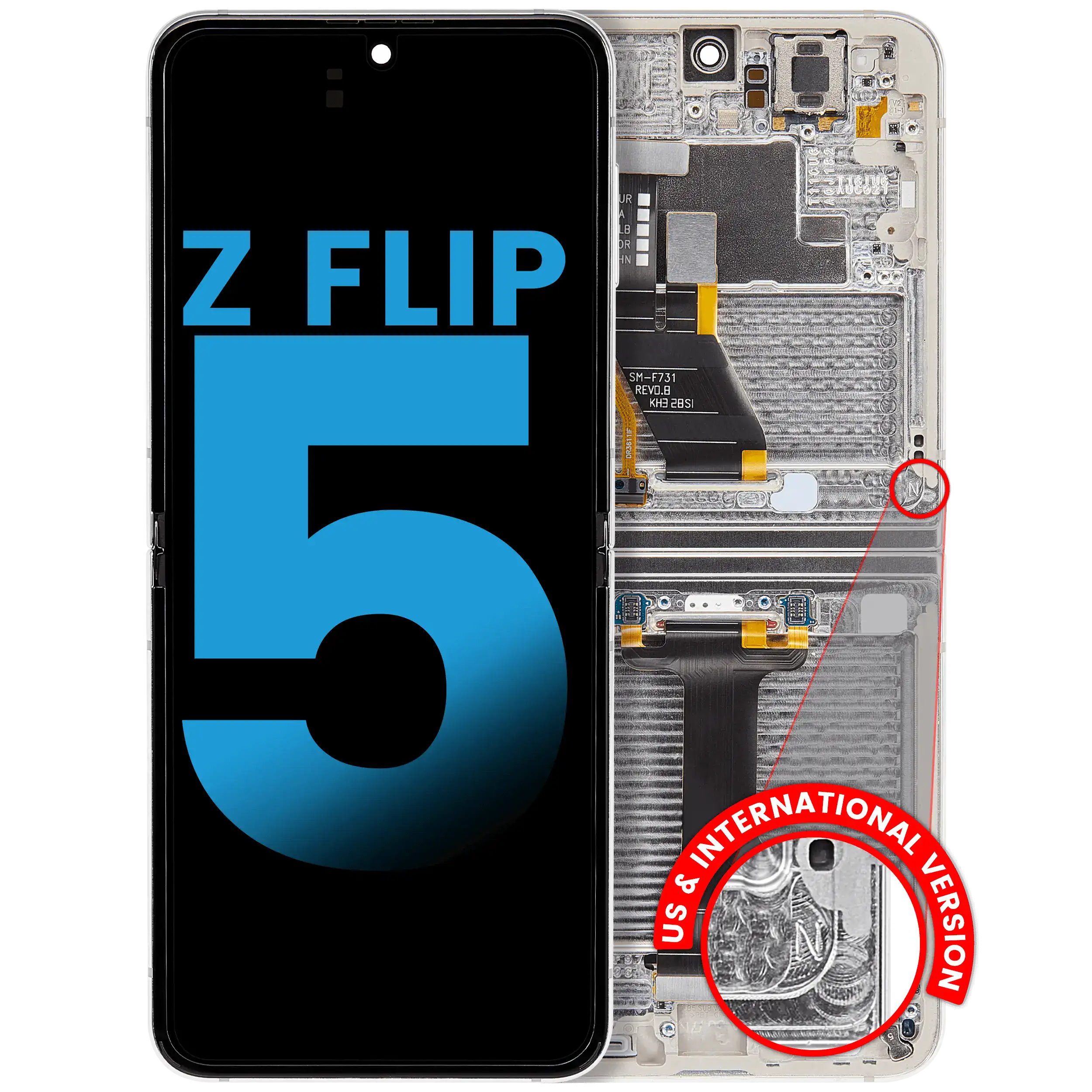 Inner OLED Assembly With Frame Compatible For Samsung Galaxy Z Flip 5 5G (F731) (US & International) (Cream)