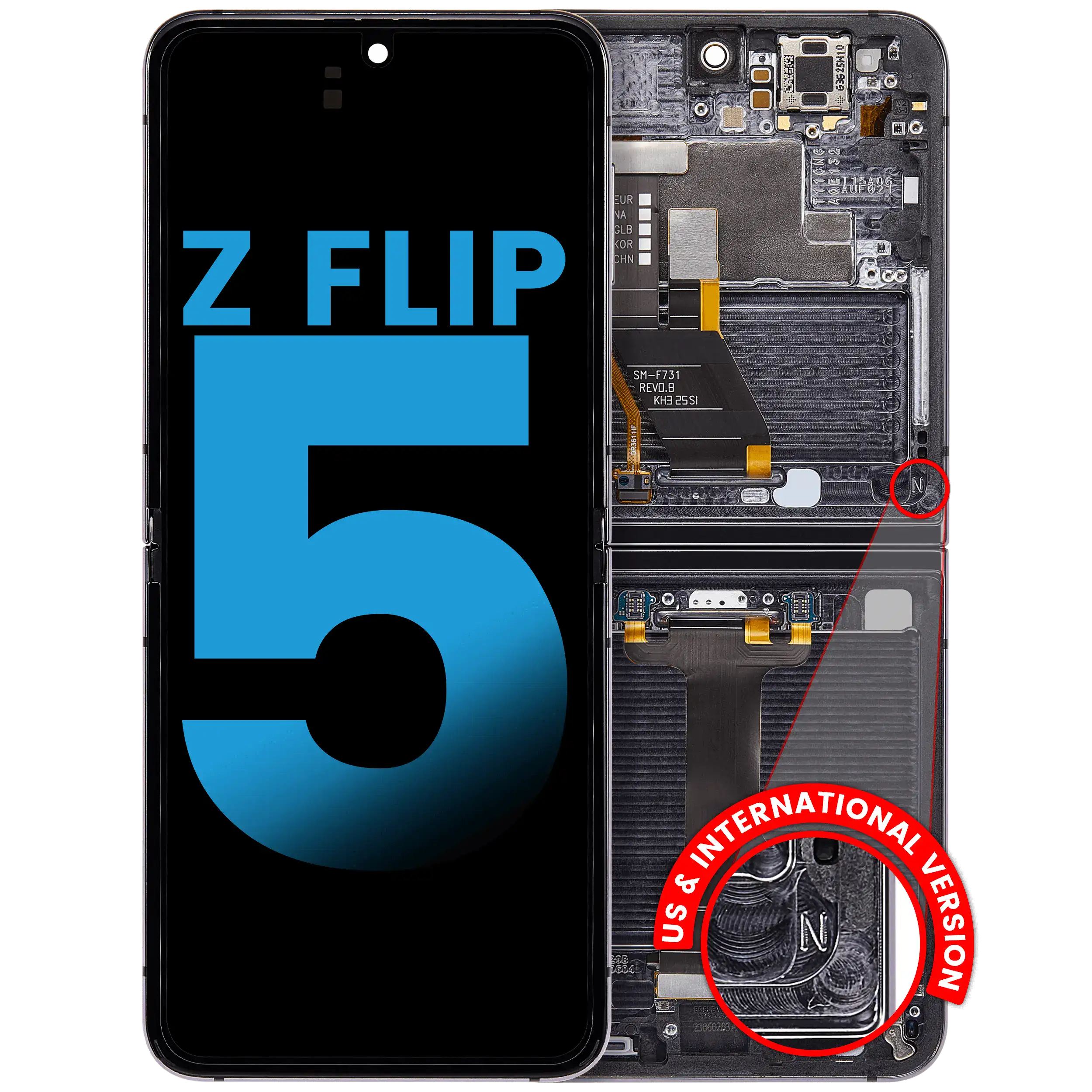 Inner OLED Assembly With Frame Compatible For Samsung Galaxy Z Flip 5 5G (F731) (US & International) (Graphite)