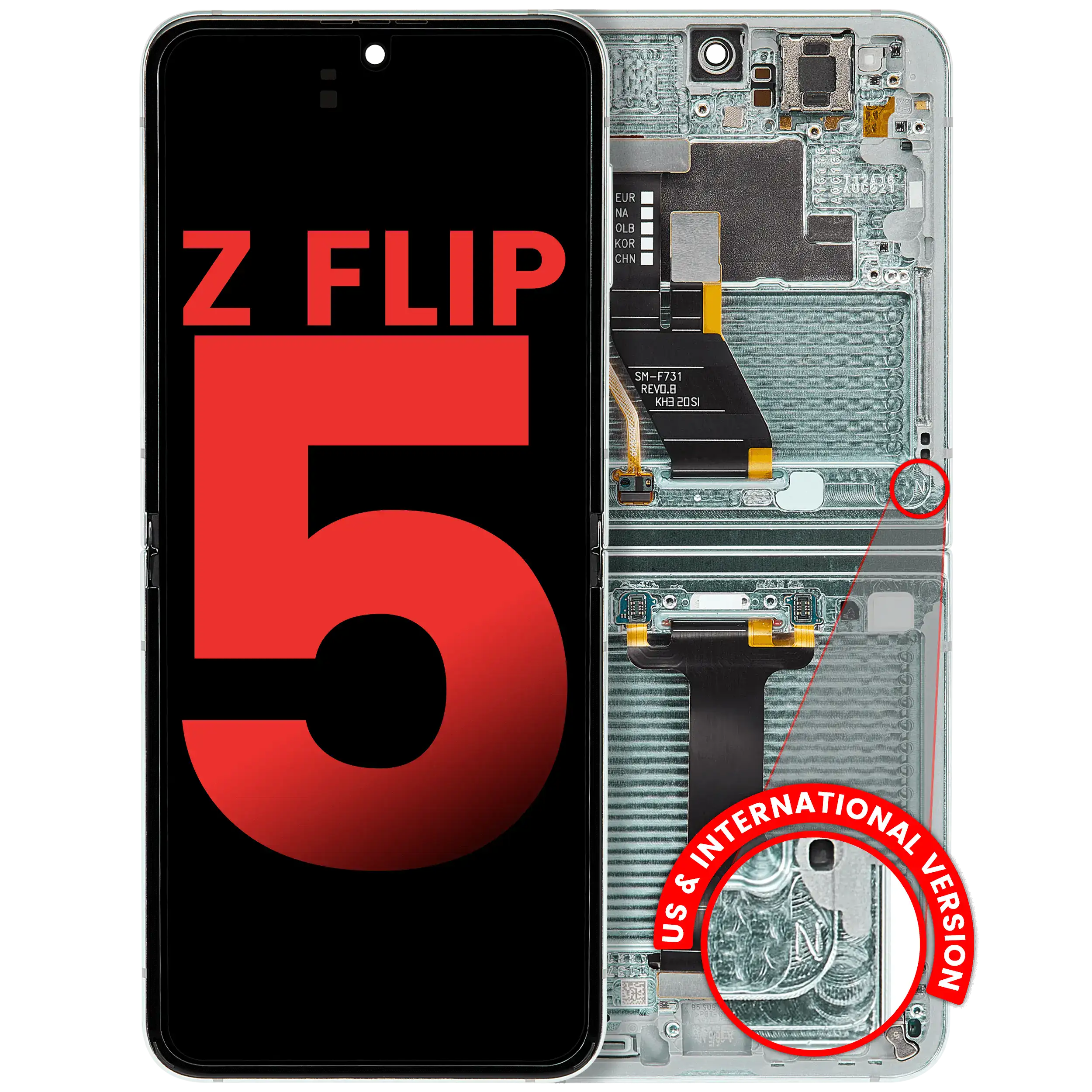 Inner OLED Assembly With Frame Compatible For Samsung Galaxy Z Flip 5 5G (F731) (US & International) (Aftermarket Plus) (Green)