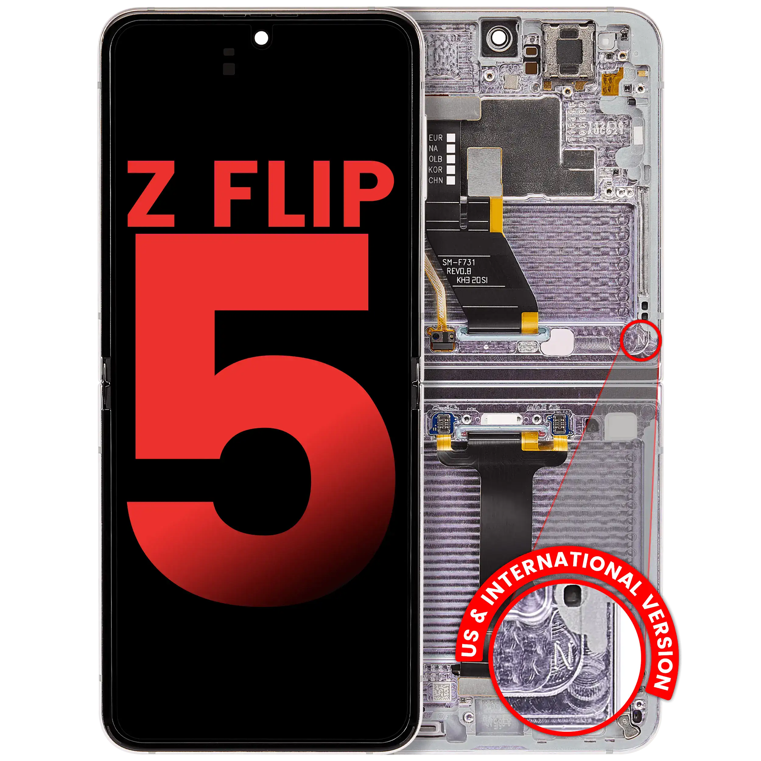 Inner OLED Assembly With Frame Compatible For Samsung Galaxy Z Flip 5 5G (F731) (US & International) (Aftermarket Plus) (Lavender)