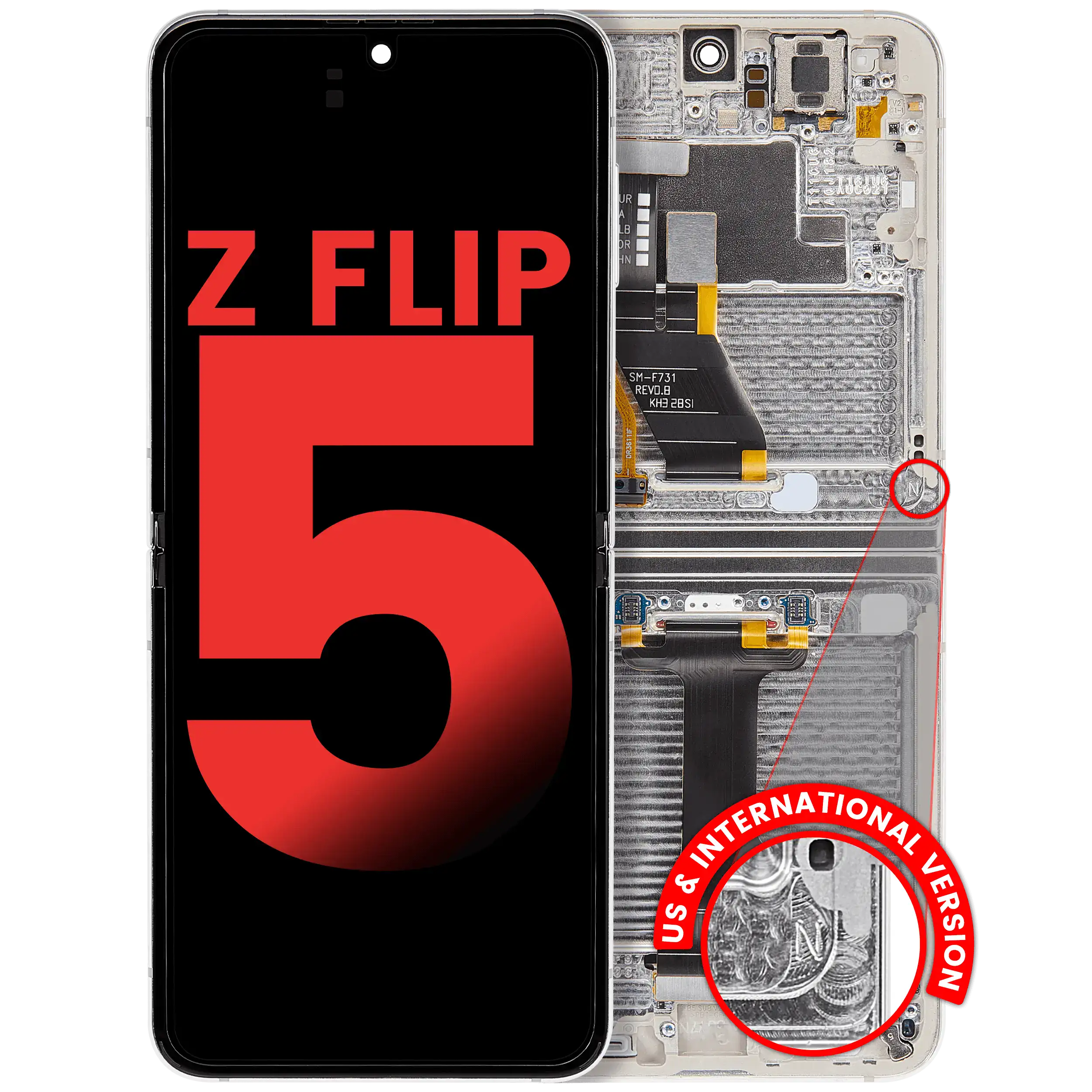 Inner OLED Assembly With Frame Compatible For Samsung Galaxy Z Flip 5 5G (F731) (US & International) (Aftermarket Plus) (Cream)
