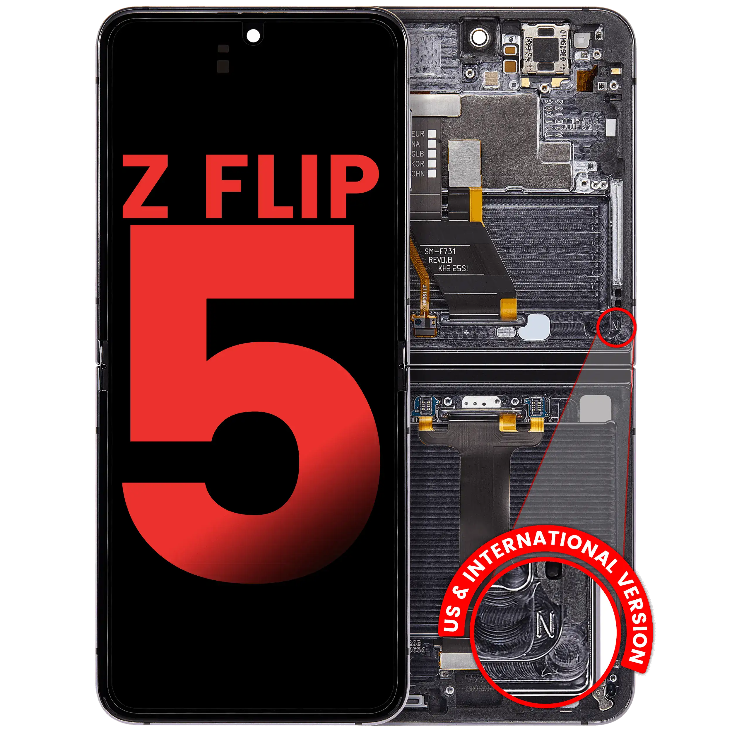 Inner OLED Assembly With Frame Compatible For Samsung Galaxy Z Flip 5 5G (F731) (US & International) (Aftermarket Plus) (Graphite)