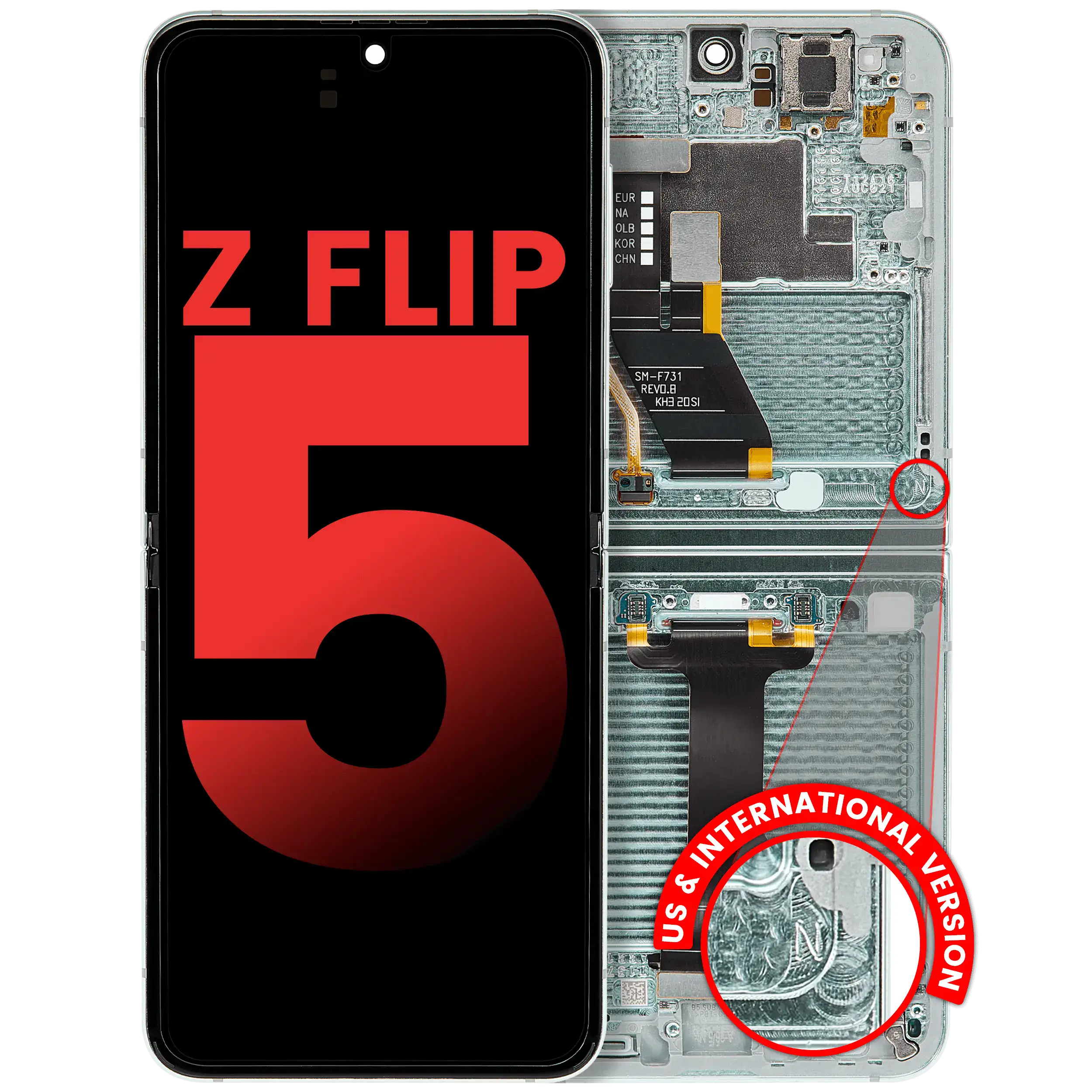 Inner OLED Assembly With Frame Compatible For Samsung Galaxy Z Flip 5 5G (F731) (US & International) (Aftermarket Plus) (Mint)