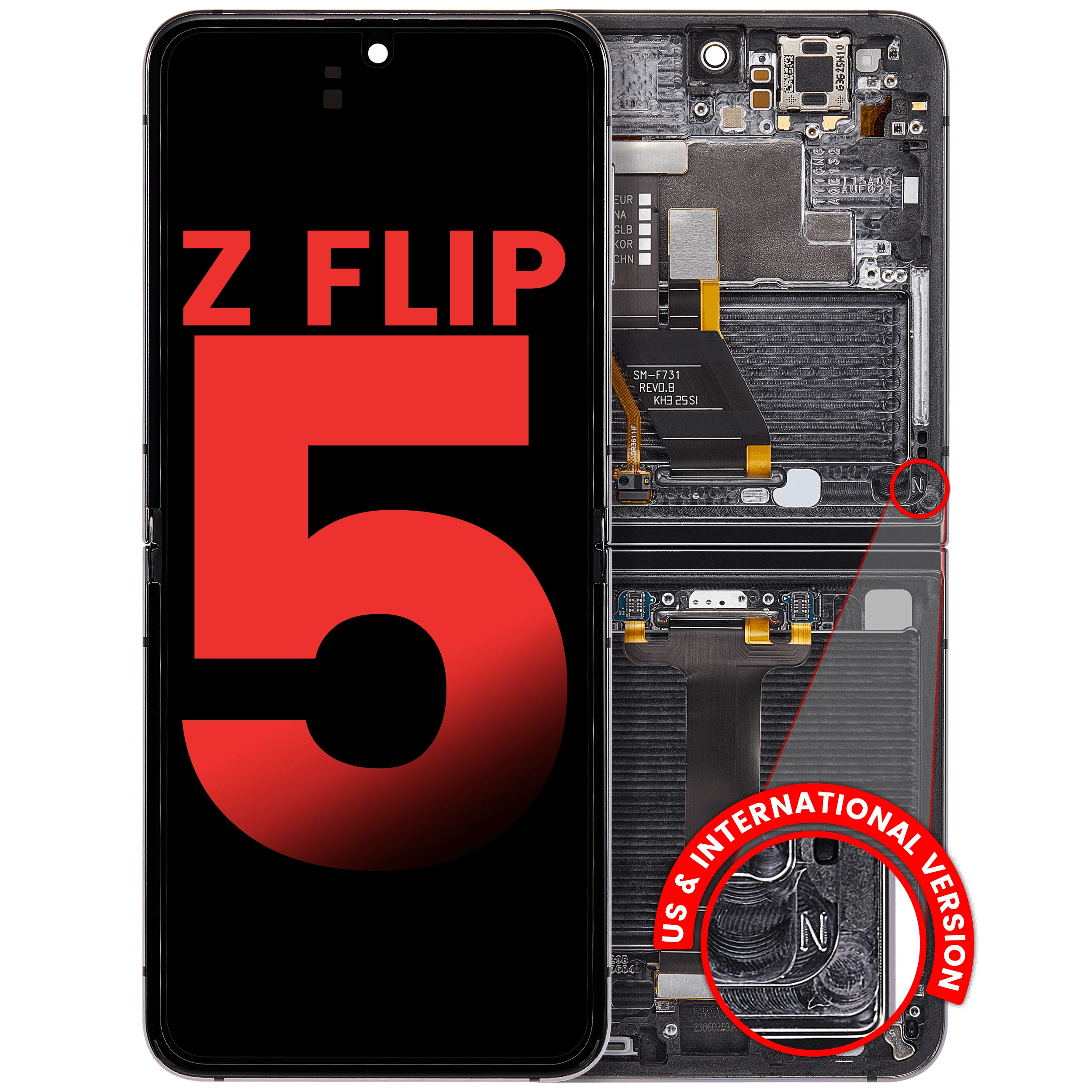 Inner OLED Assembly With Frame Compatible For Samsung Galaxy Z Flip 5 5G (F731) (US & International) (Aftermarket Plus) (Gray)