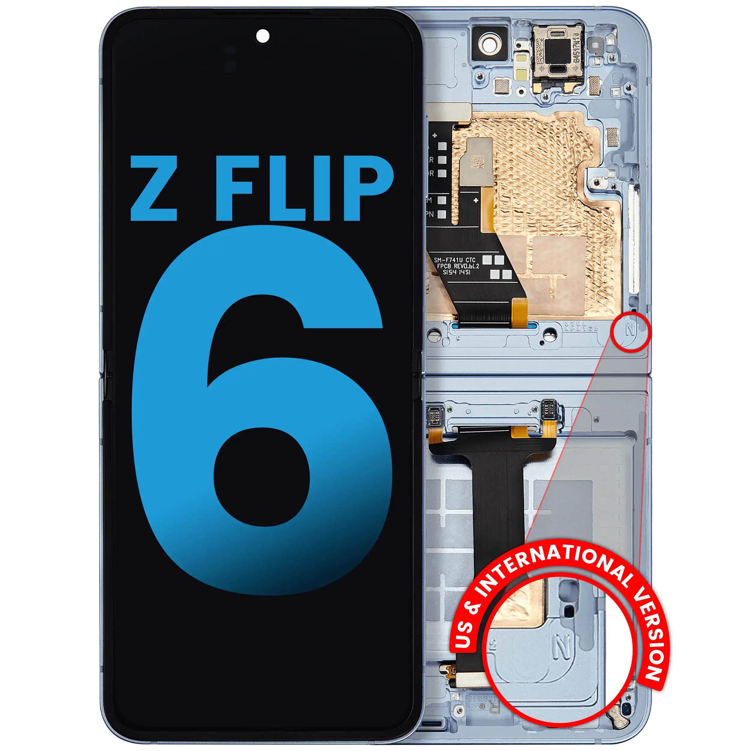 Inner OLED Assembly With Frame Compatible For Samsung Galaxy Z Flip 6 5G (F741) (US & International) (Blue)