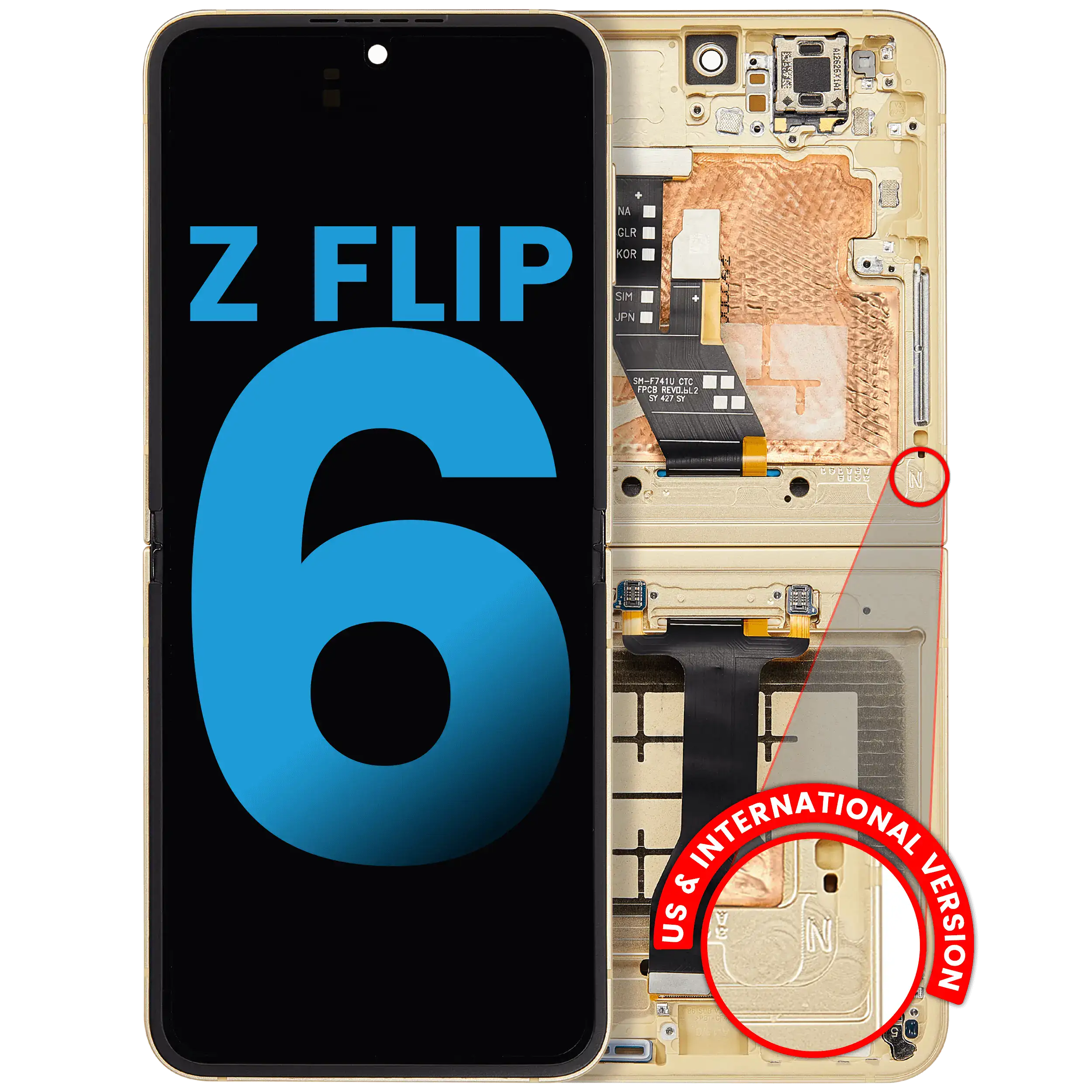 Inner OLED Assembly With Frame Compatible For Samsung Galaxy Z Flip 6 5G (F741) (US & International) (Yellow)