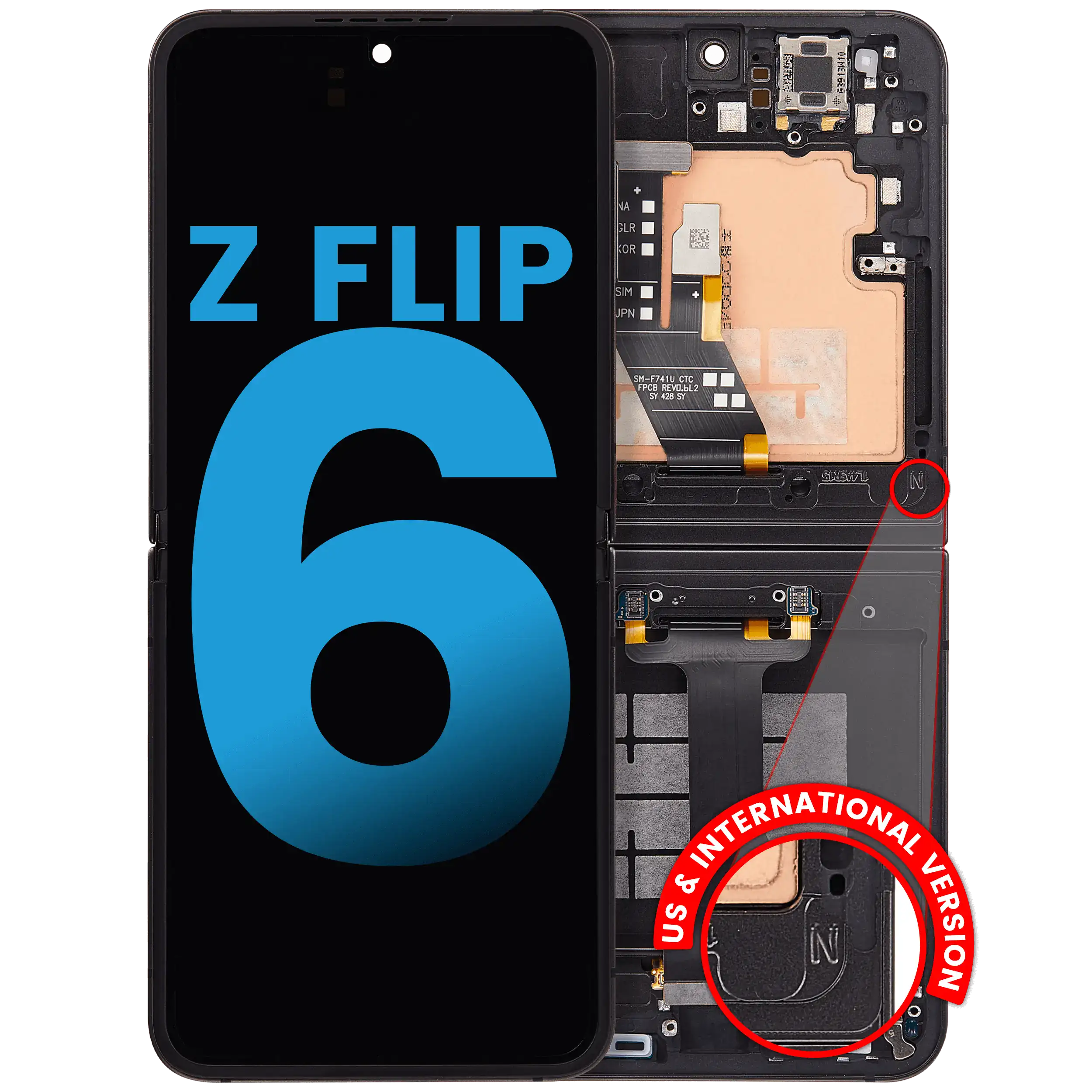 Inner OLED Assembly With Frame Compatible For Samsung Galaxy Z Flip 6 5G (F741) (US & International) (Black)