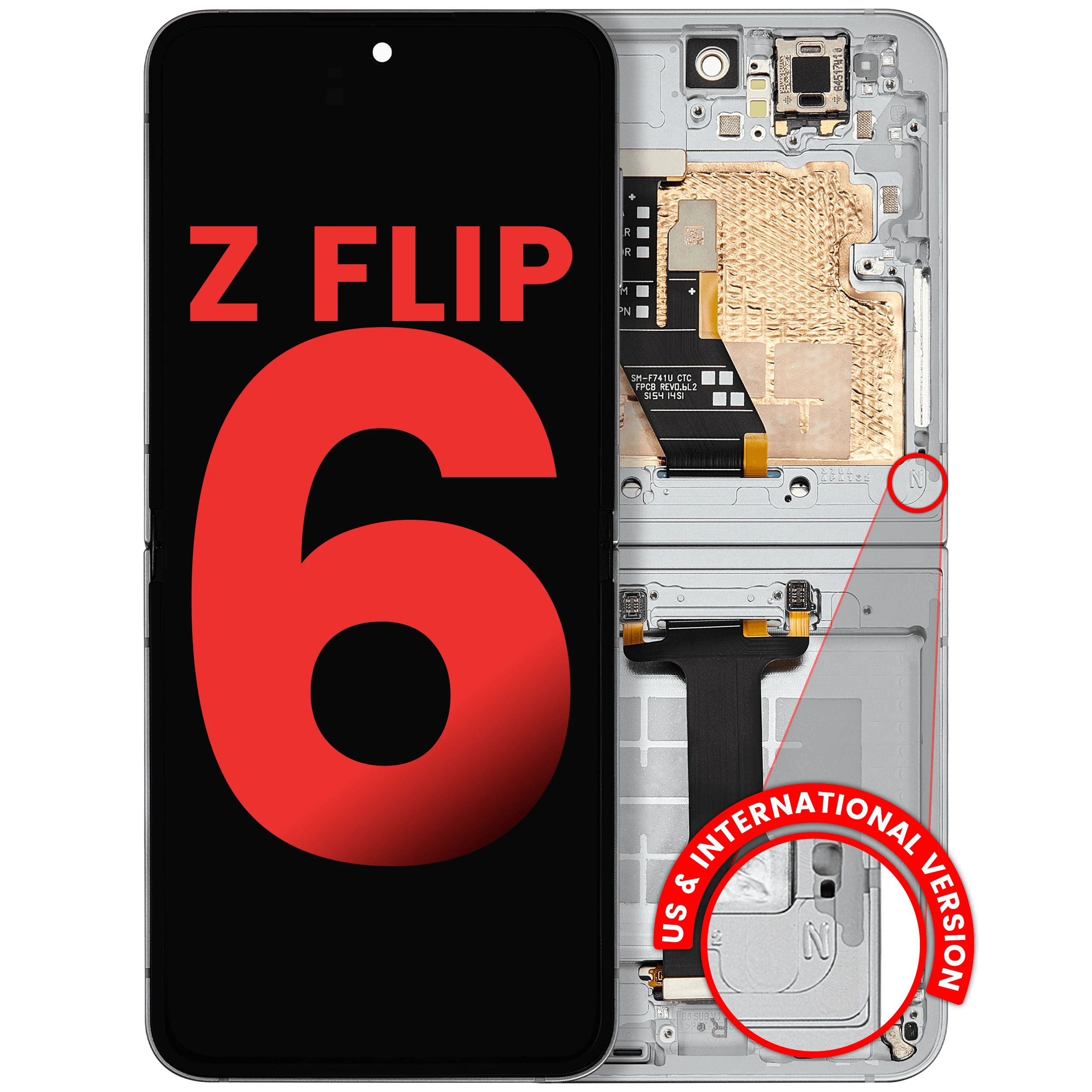 Inner OLED Assembly With Frame Compatible For Samsung Galaxy Z Flip 6 5G (F741) (US & International) (Aftermarket Plus) (White)