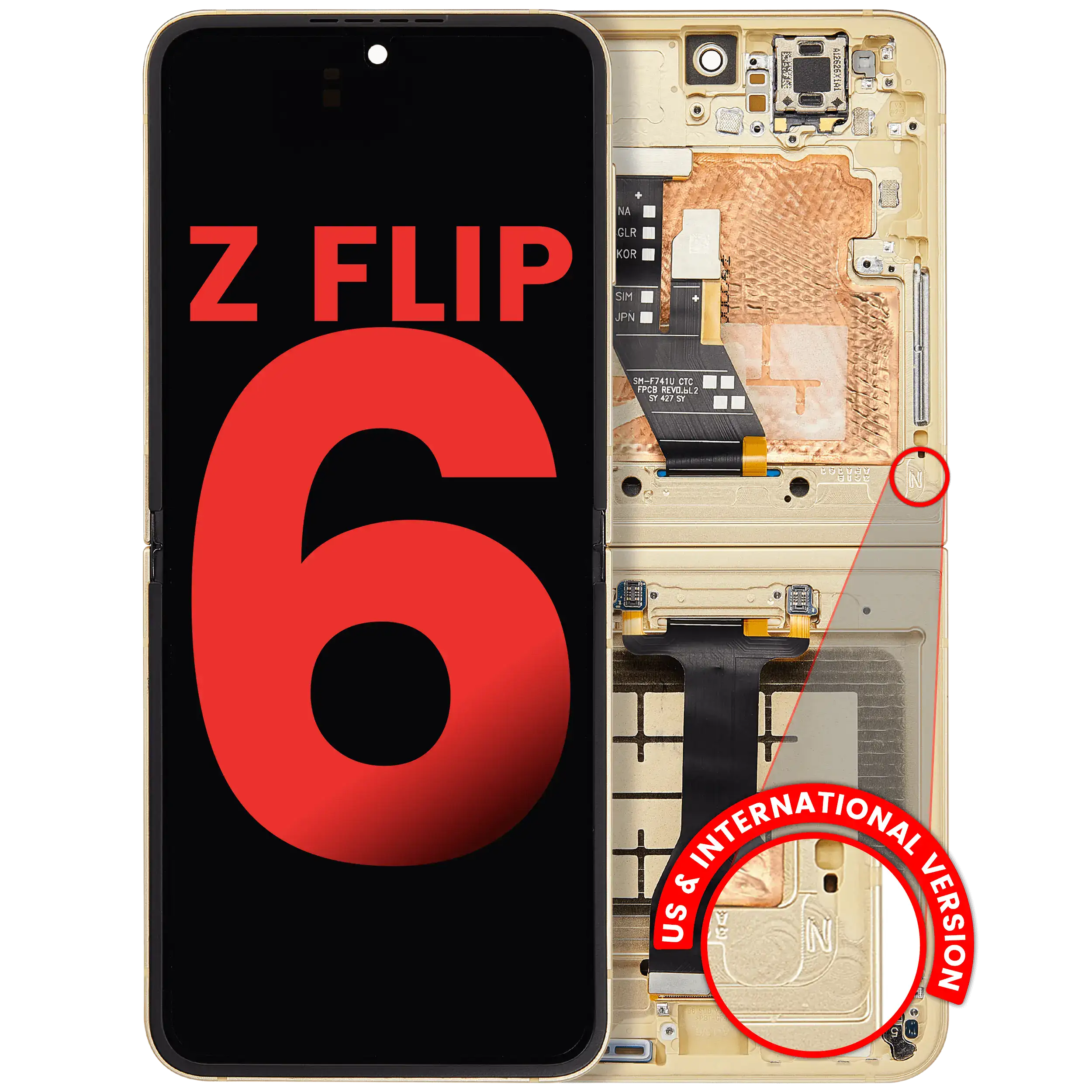 Inner OLED Assembly With Frame Compatible For Samsung Galaxy Z Flip 6 5G (F741) (US & International) (Aftermarket Plus) (Yellow)