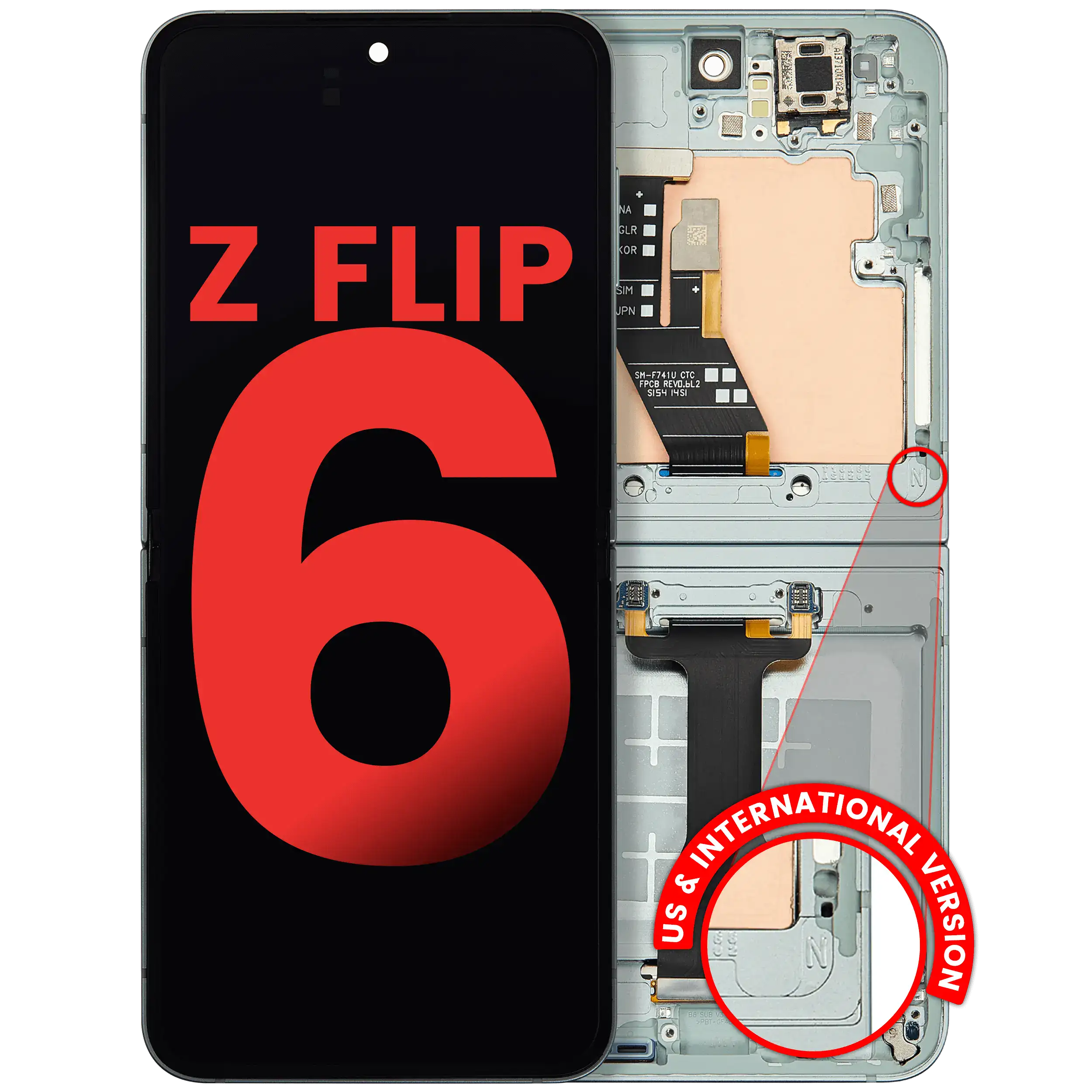 Inner OLED Assembly With Frame Compatible For Samsung Galaxy Z Flip 6 5G (F741) (US & International) (Aftermarket Plus) (Mint)