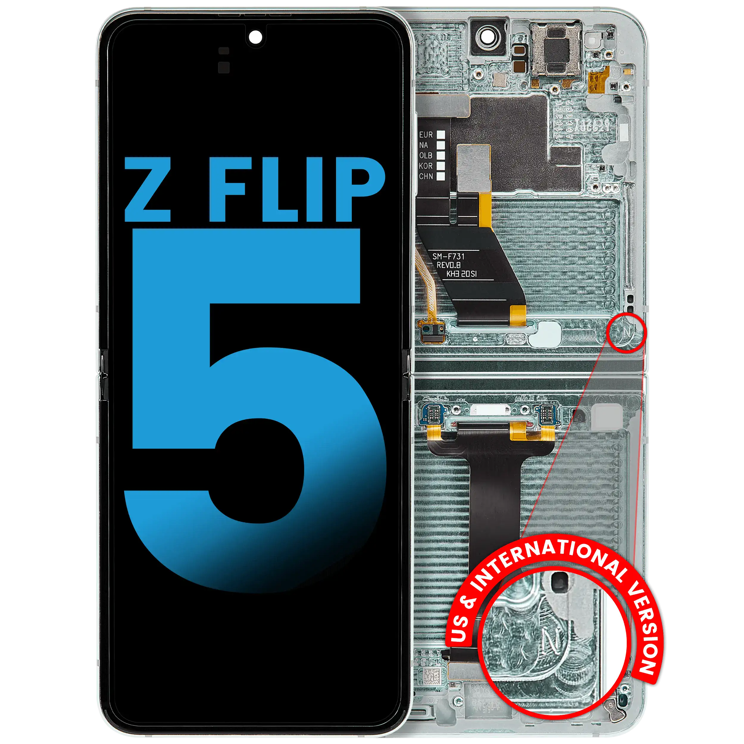 Inner OLED Assembly With Frame Compatible For Samsung Galaxy Z Flip 5 5G (F731) (US & International) (Mint)