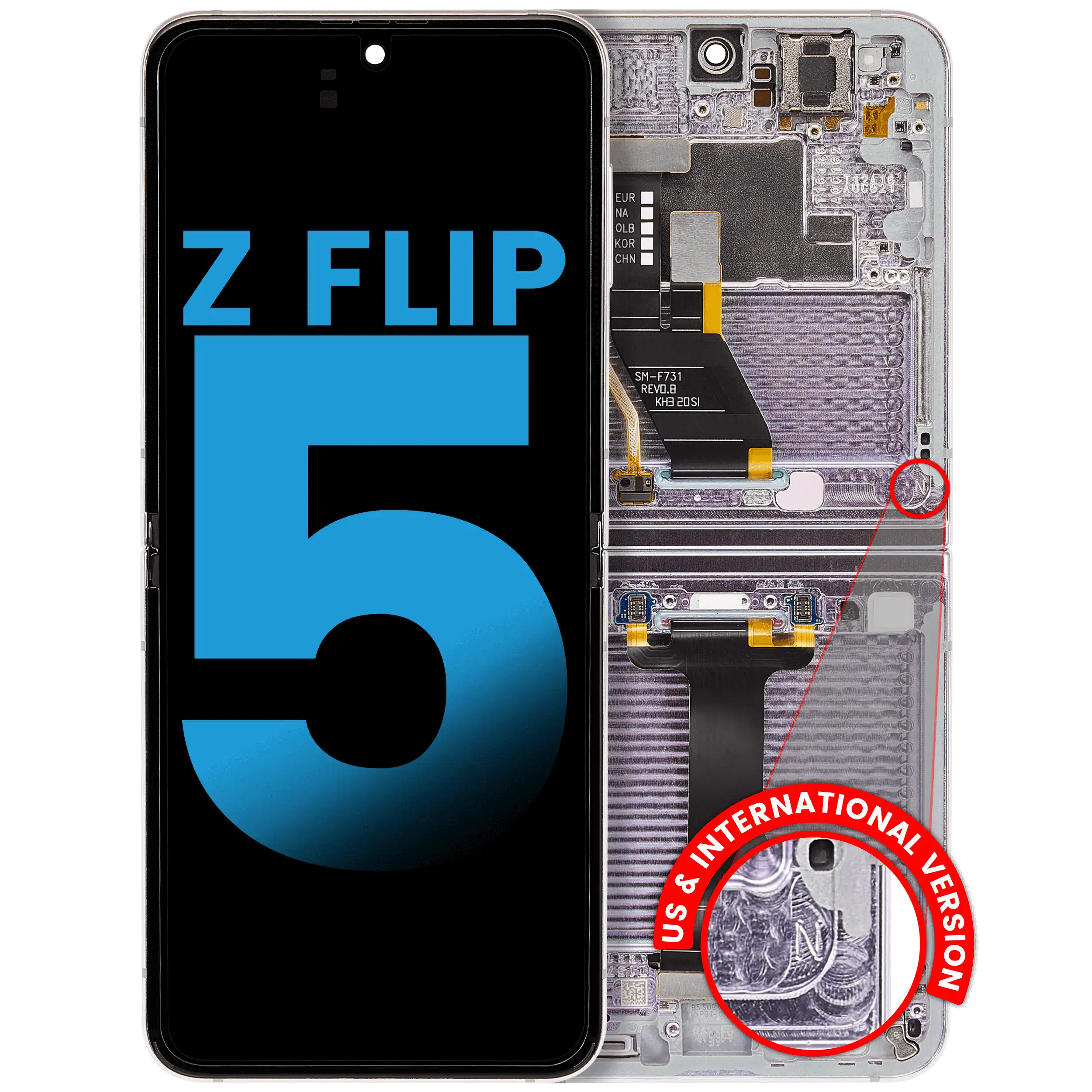 Inner OLED Assembly With Frame Compatible For Samsung Galaxy Z Flip 5 5G (F731) (US & International) (Lavender)
